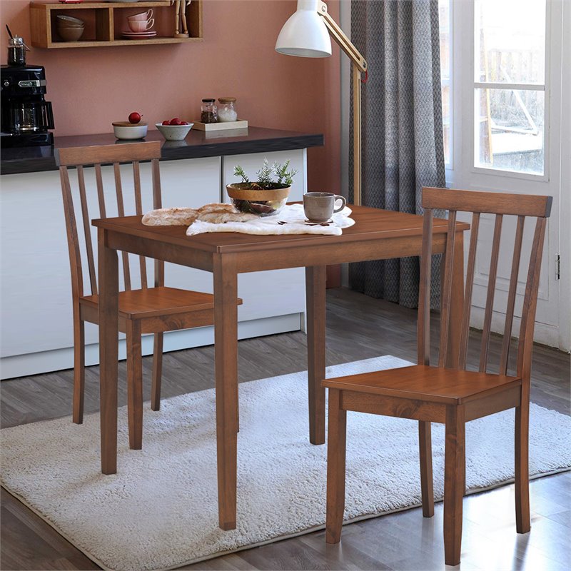 Costway 3-piece Rubber Wood Dining Table Set with 2 Slat Back Chairs in Walnut