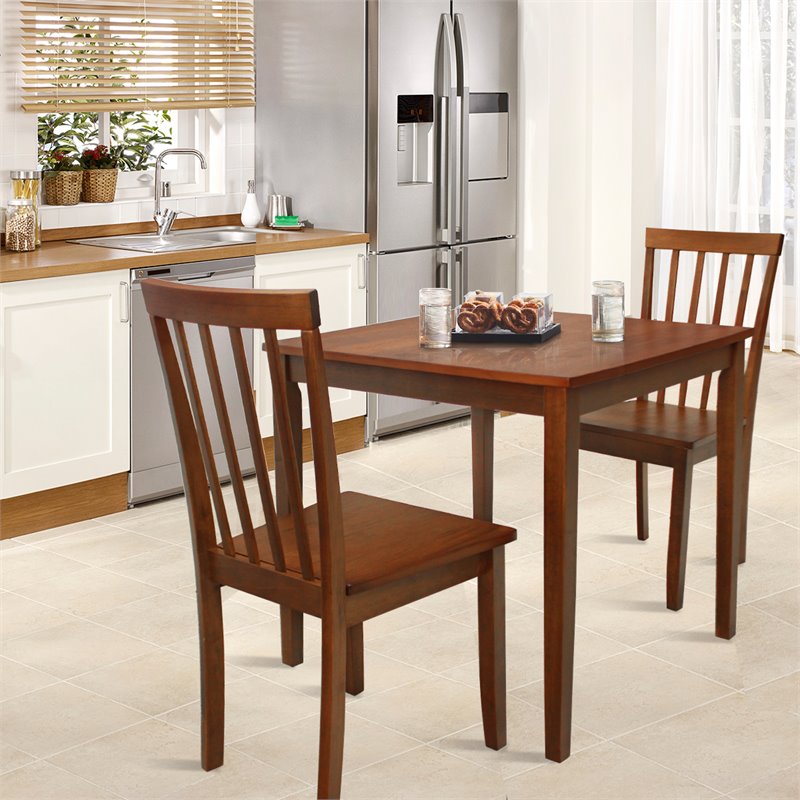 Costway 3-piece Rubber Wood Dining Table Set with 2 Slat Back Chairs in Walnut