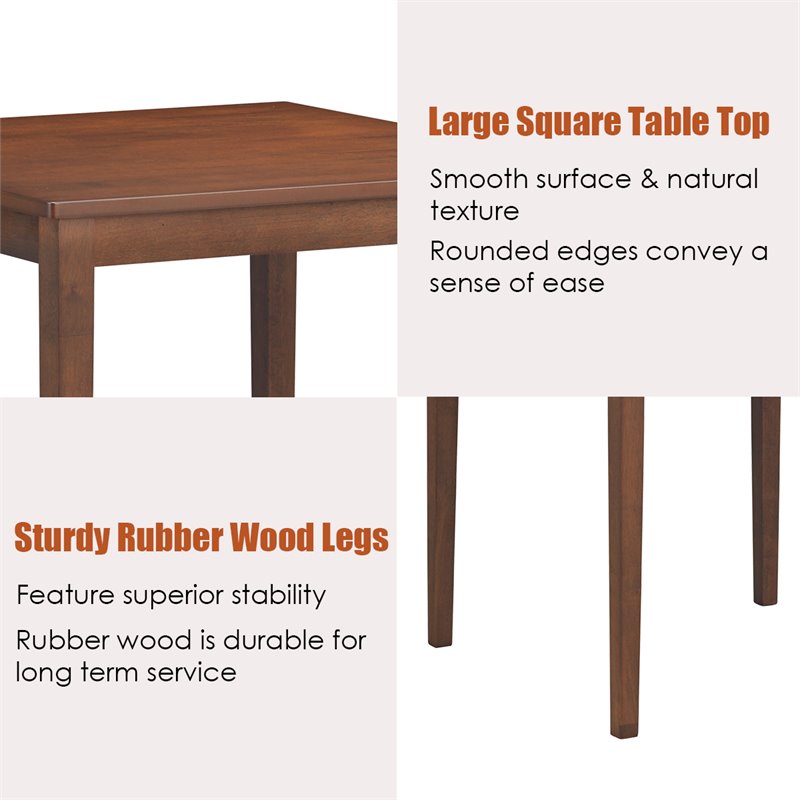 Costway 3-piece Rubber Wood Dining Table Set with 2 Slat Back Chairs in Walnut