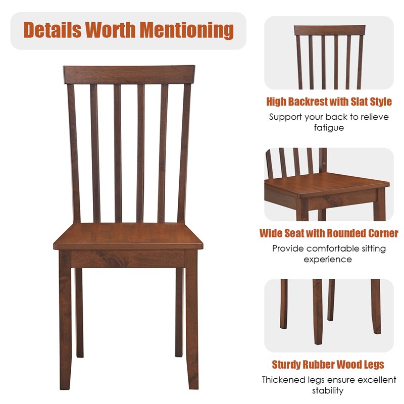 Costway 3-piece Rubber Wood Dining Table Set with 2 Slat Back Chairs in Walnut