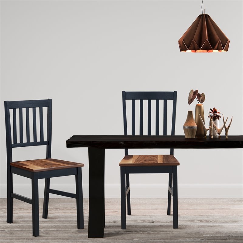 Costway Contemporary Rubber Wood and MDF Dining Chair in Black/Walnut (Set of 4)