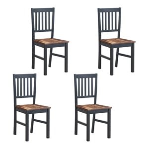 Costway Contemporary Rubber Wood and MDF Dining Chair in Black/Walnut (Set of 4)