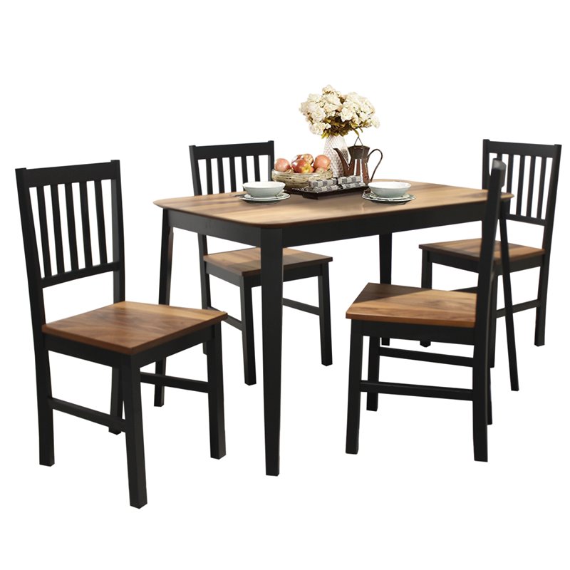 Costway 5-piece MDF and Rubber Wood Dining Table Set with 4 Chairs in Black