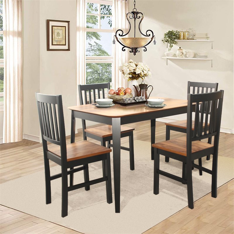 Costway 5piece MDF and Rubber Wood Dining Table Set with 4 Chairs in Black Cymax Business