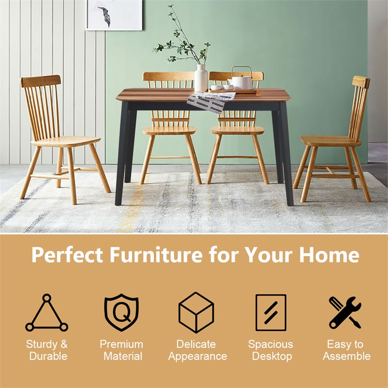 Costway 5-piece MDF and Rubber Wood Dining Table Set with 4 Chairs in Black