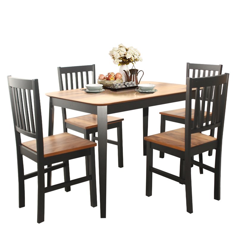 Costway 5-piece MDF and Rubber Wood Dining Table Set with 4 Chairs in Black