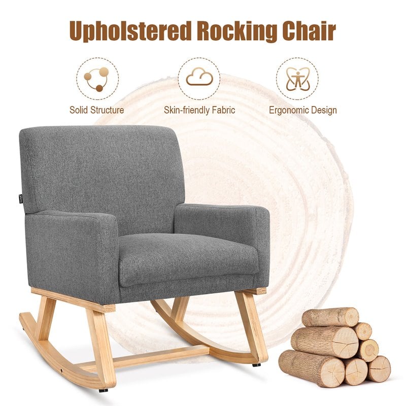 Costway Contemporary Wood and Sponge Rocking Chair with Cozy Armrests in Gray