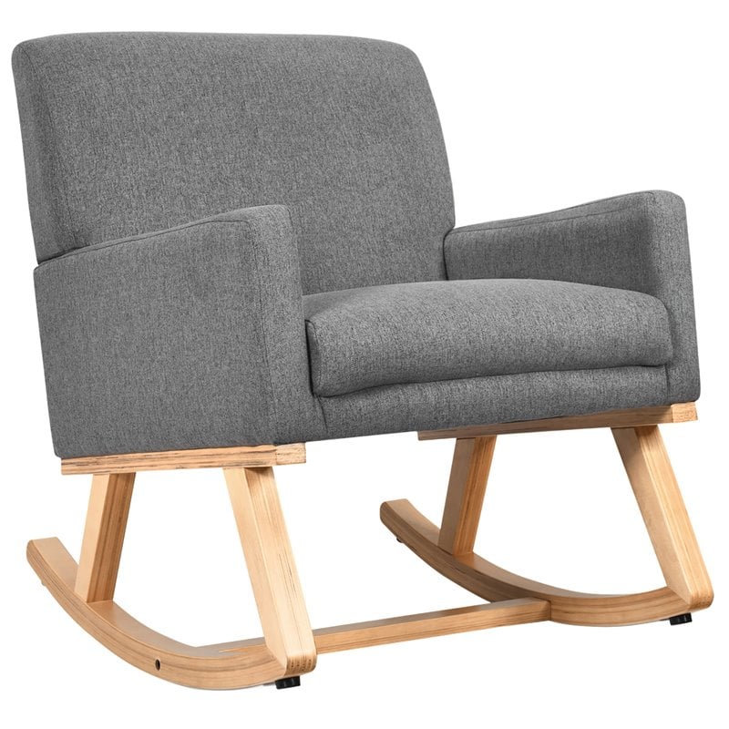 Costway Contemporary Wood and Sponge Rocking Chair with Cozy Armrests in Gray