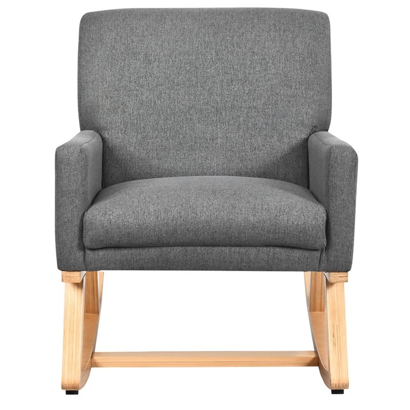 Costway Contemporary Wood and Sponge Rocking Chair with Cozy Armrests in Gray