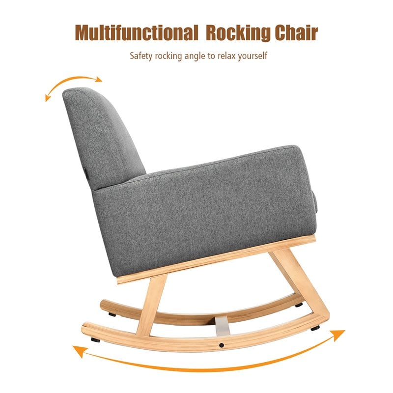 Costway Contemporary Wood and Sponge Rocking Chair with Cozy Armrests in Gray