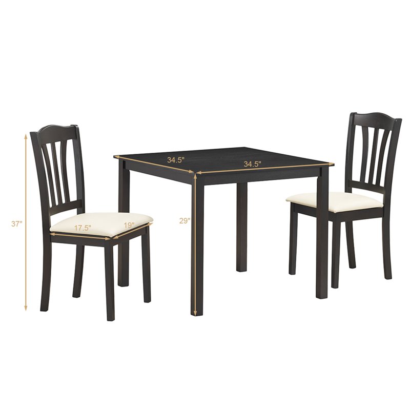 Costway 3-Piece Rubber Wood Kitchen Dining Set with 2 Chairs in Coffee/Beige