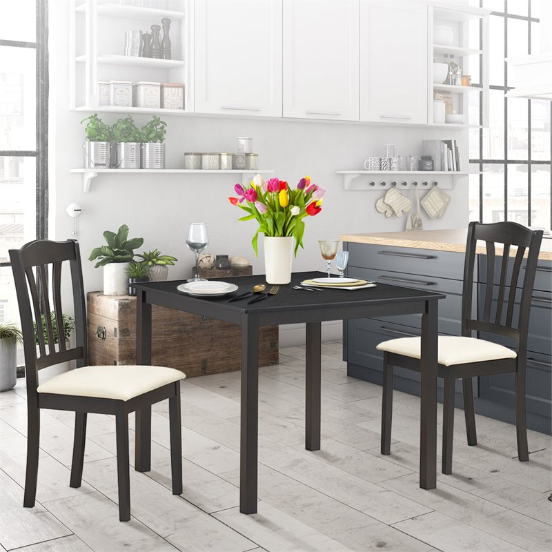Costway 3-Piece Rubber Wood Kitchen Dining Set with 2 Chairs in Coffee/Beige