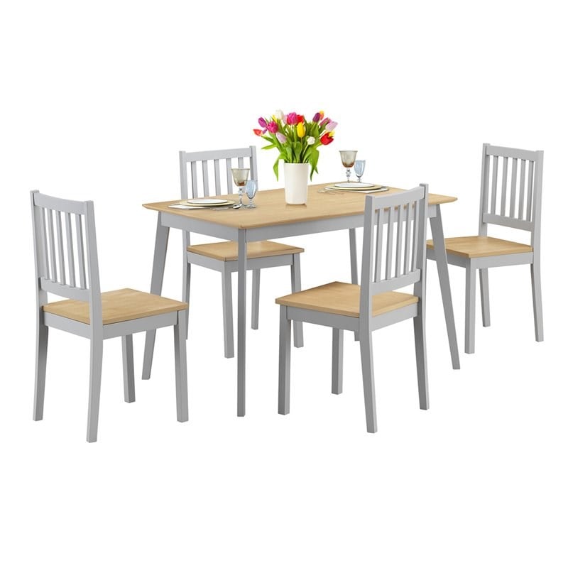 Costway 5-piece MDF and Rubber Wood Dining Table Set with 4 Chairs in Gray