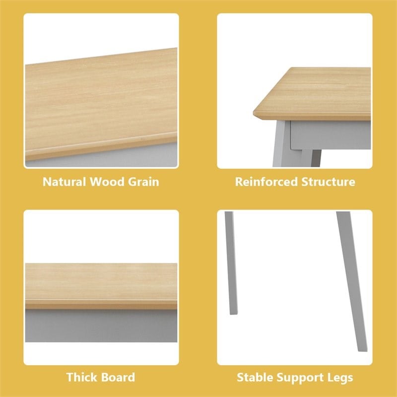 Costway 5-piece MDF and Rubber Wood Dining Table Set with 4 Chairs in Gray