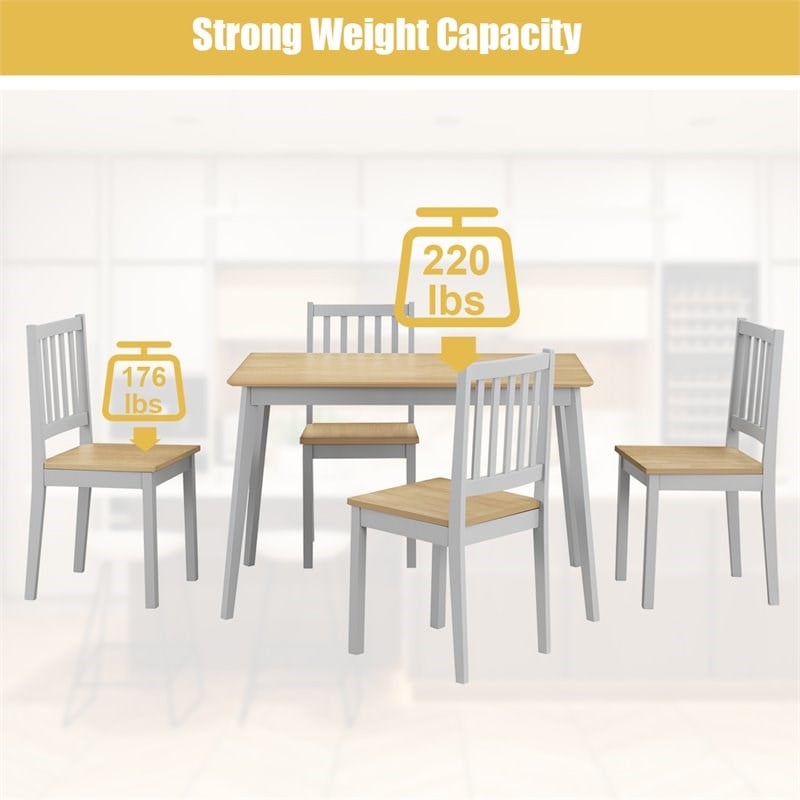 Costway 5-piece MDF and Rubber Wood Dining Table Set with 4 Chairs in Gray