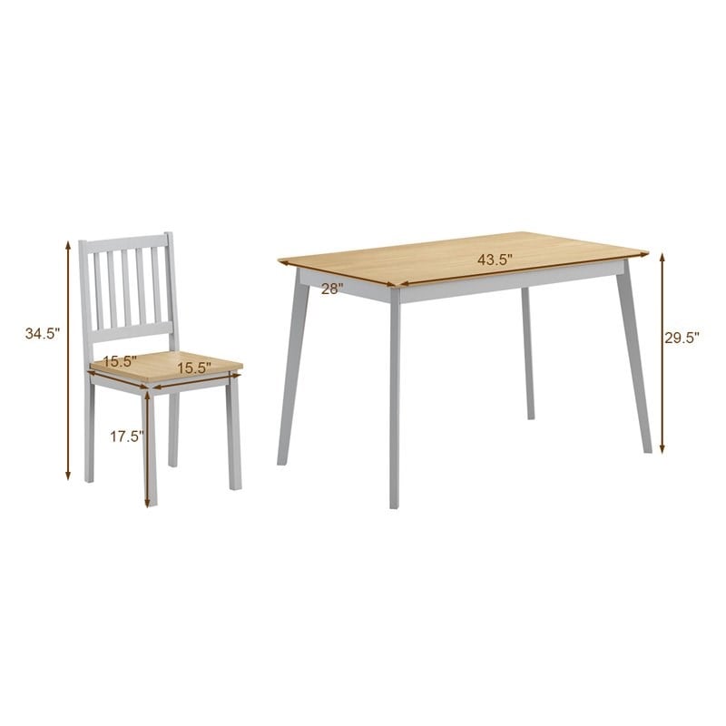 Costway 5-piece MDF and Rubber Wood Dining Table Set with 4 Chairs in Gray