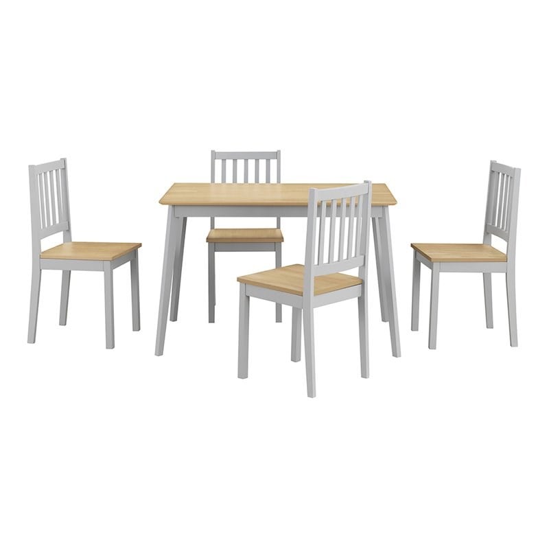 Costway 5-piece MDF and Rubber Wood Dining Table Set with 4 Chairs in Gray