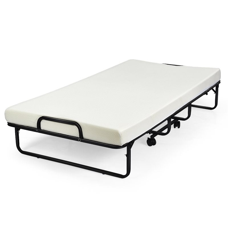 Costway Steel Foldable Daybed with 4 inch Memory Foam Mattress in White