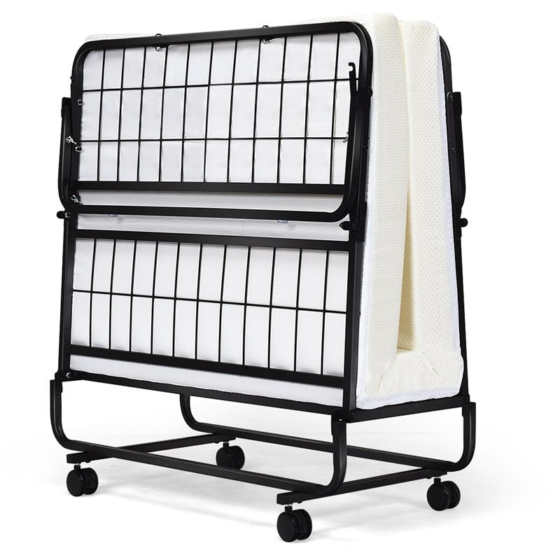 Costway Steel Foldable Daybed with 4 inch Memory Foam Mattress in White