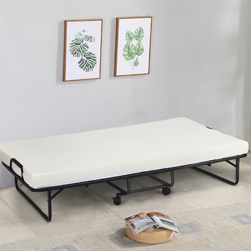 Costway Steel Foldable Daybed with 4 inch Memory Foam Mattress in White