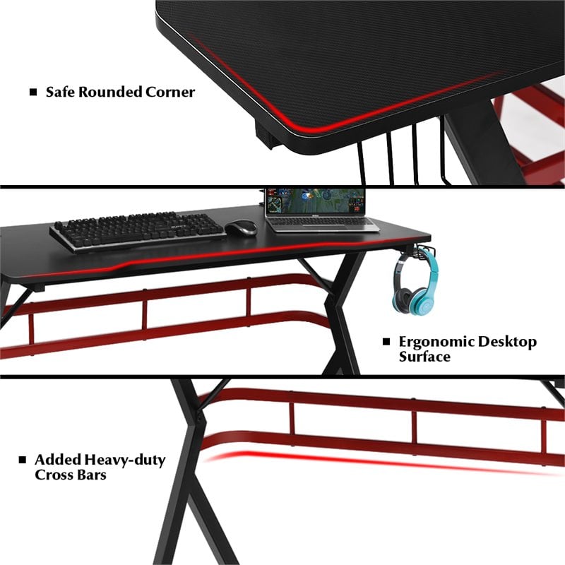 Costway Contemporary MDF and Metal Computer Desk with Monitor Shelf in Black