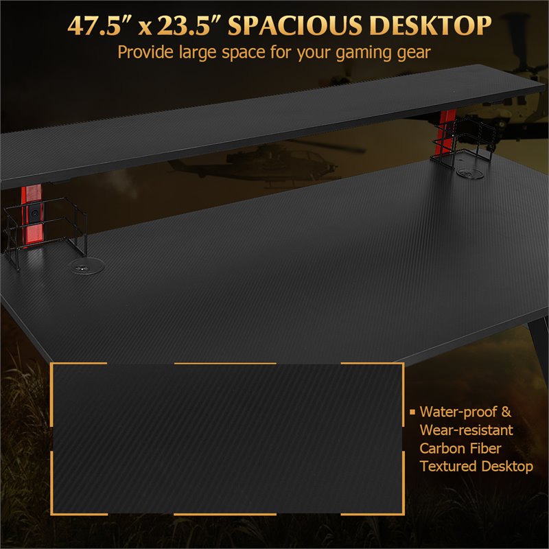 Costway Contemporary MDF and Metal Computer Desk with Monitor Shelf in Black