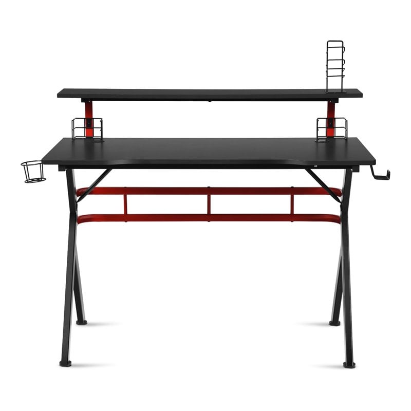Costway Contemporary MDF and Metal Computer Desk with Monitor Shelf in Black