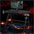 Costway MDF and Metal Computer Desk with Cup Holder & Headphone Hook in Black