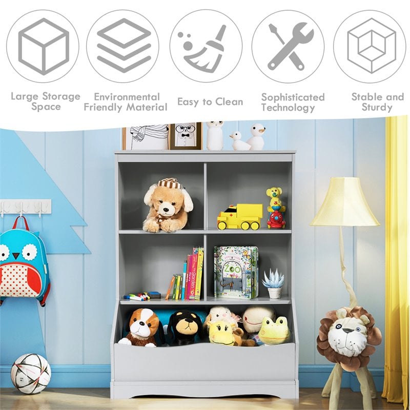 Costway 3-Tier MDF Board Multi-Functional Bookcase in Gray