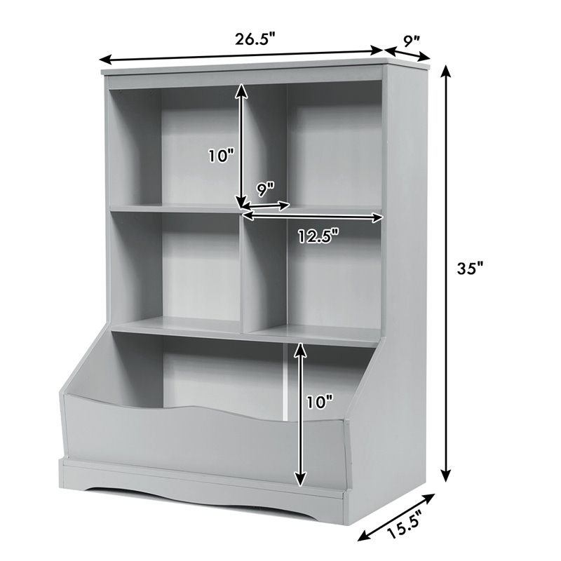 Costway 3-Tier MDF Board Multi-Functional Bookcase in Gray