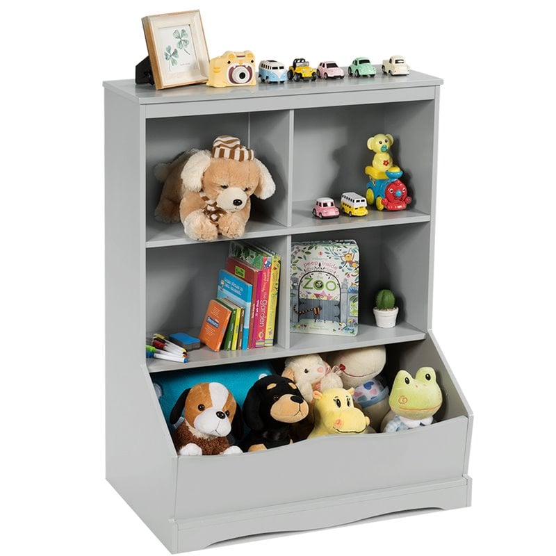 Costway 3-Tier MDF Board Multi-Functional Bookcase in Gray