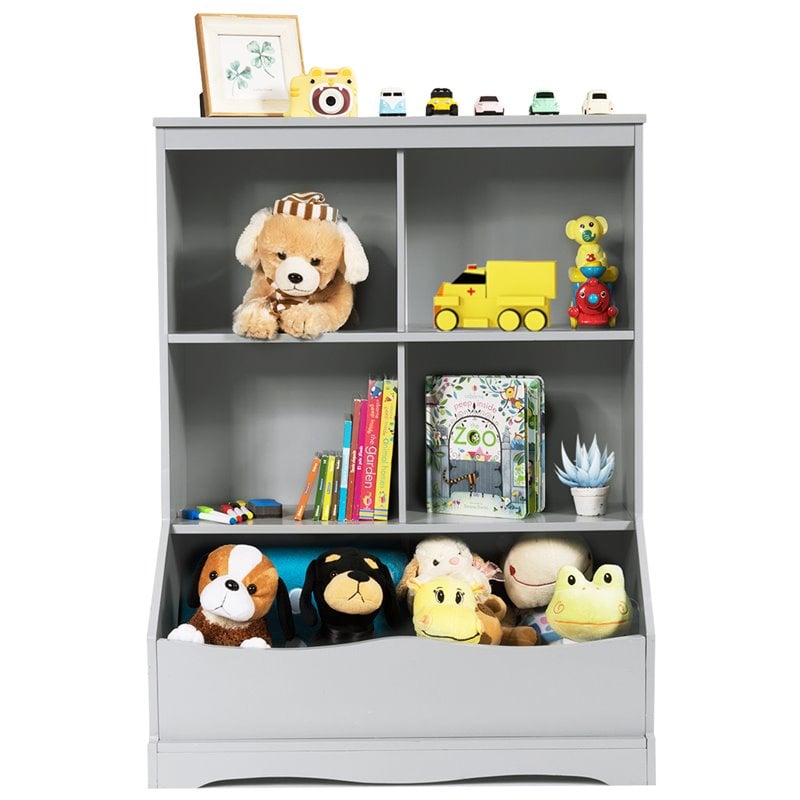 Costway 3-Tier MDF Board Multi-Functional Bookcase in Gray