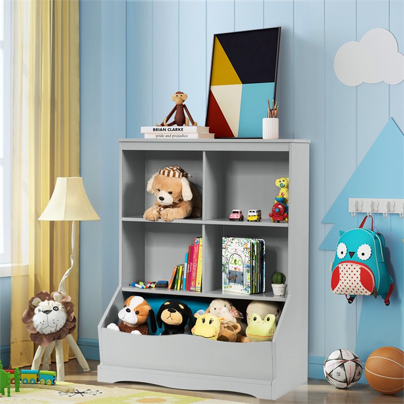 Costway 3-Tier MDF Board Multi-Functional Bookcase in Gray