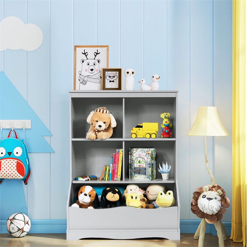 Costway 3-Tier MDF Board Multi-Functional Bookcase in Gray