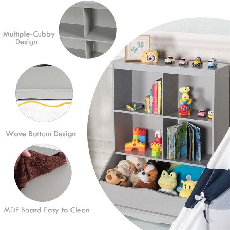 Costway 3-Tier MDF Board Multi-Functional Bookcase in Gray
