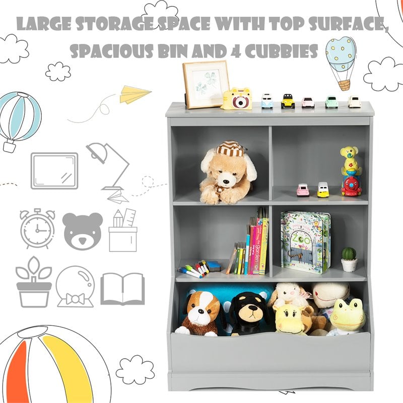 Costway 3-Tier MDF Board Multi-Functional Bookcase in Gray