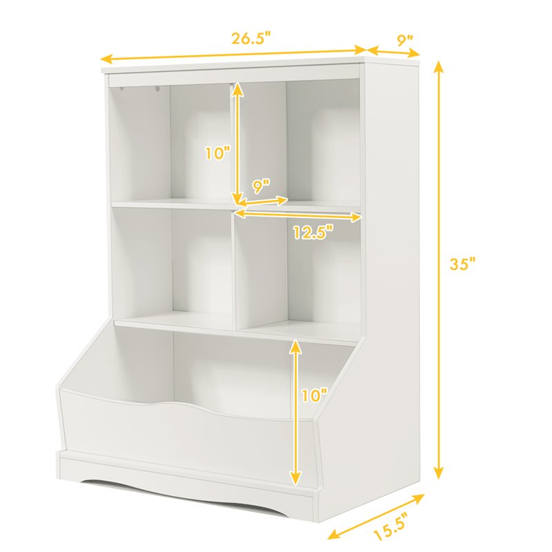 Costway 3-Tier MDF Board Multi-Functional Bookcase in White
