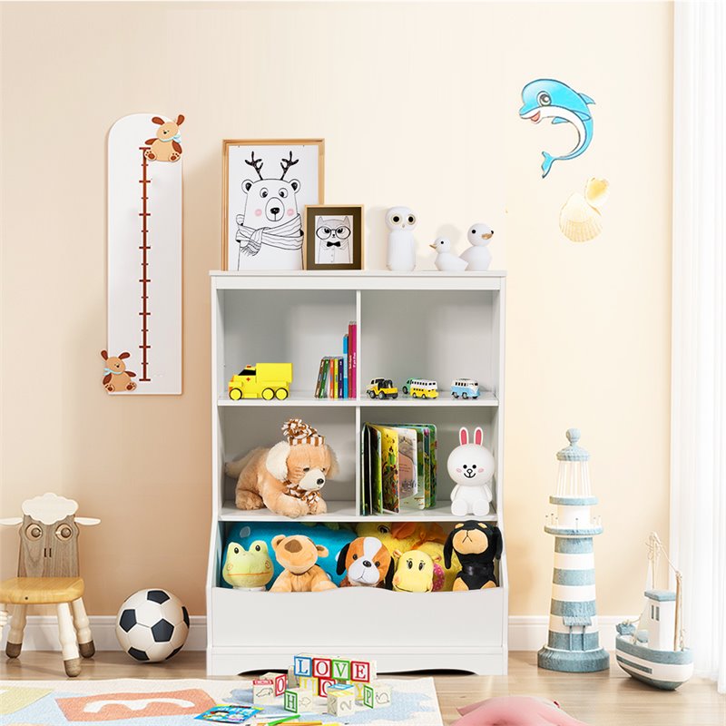Costway 3-Tier MDF Board Multi-Functional Bookcase in White