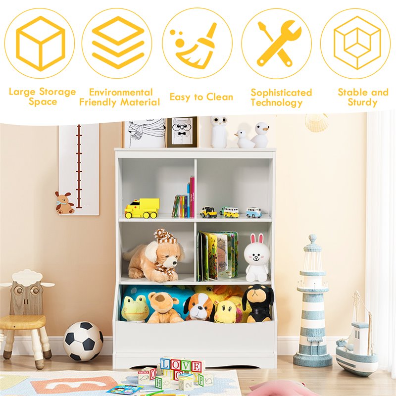 Costway 3-Tier MDF Board Multi-Functional Bookcase in White