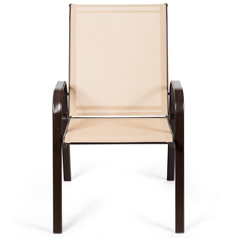 Costway Steel Fabric Patio Chairs Dining Chair with Armrest in Beige (Set of 2)