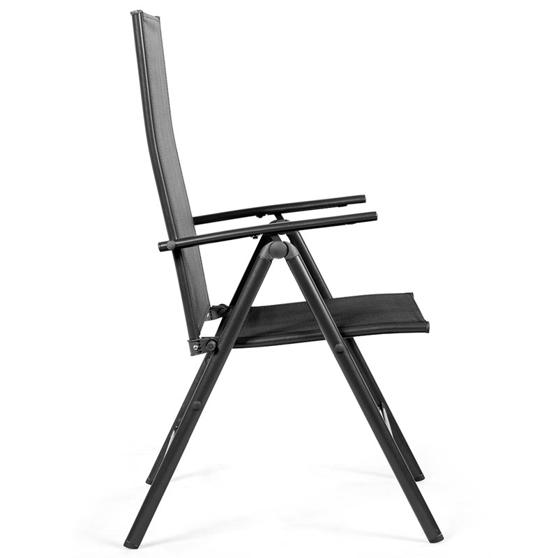 Costway Steel Fabric Patio Folding Chair Adjustable Backrest in Black (Set of 2)