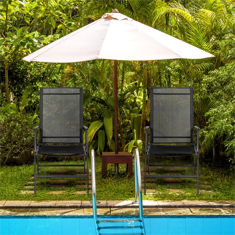 Costway Steel Fabric Patio Folding Chair Adjustable Backrest in Black (Set of 2)