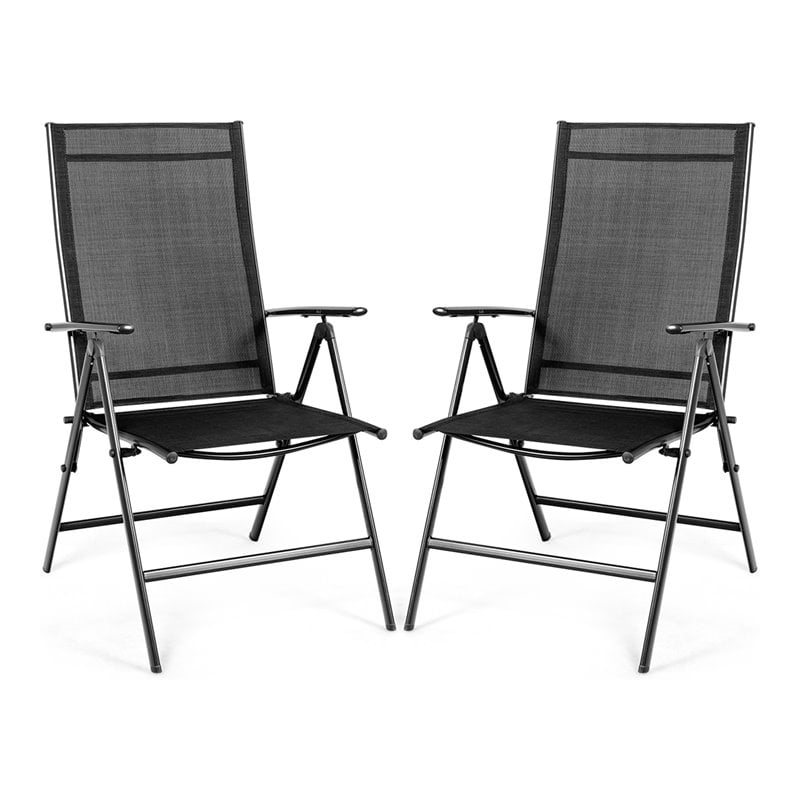 Costway Steel Fabric Patio Folding Chair Adjustable Backrest in Black (Set of 2)