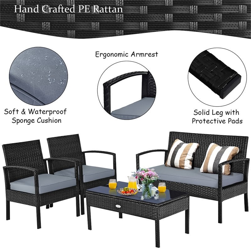 Costway 4-piece Rattan Patio Furniture Set with Sponge Cushion in Mix Brown