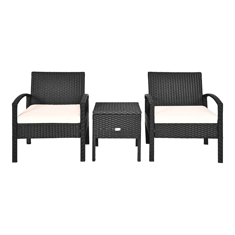 3-Piece Rattan Patio Conversation Set with Gray Cushions