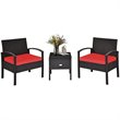 Costway 3-piece Rattan Patio Furniture Set with Sponge Cushion in Red