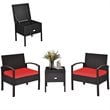 Costway 3-piece Rattan Patio Furniture Set with Sponge Cushion in Red