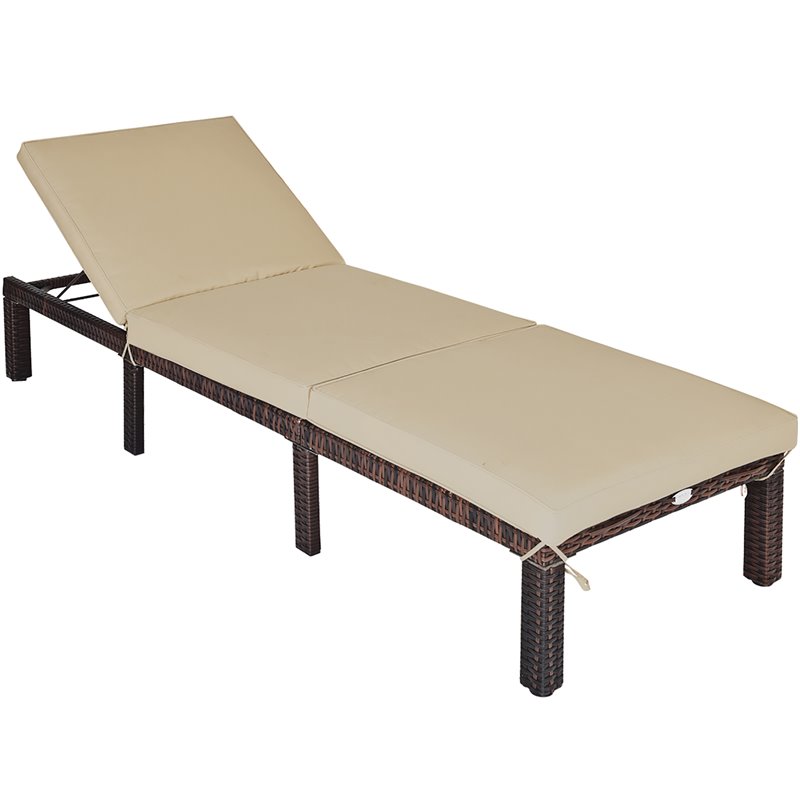 Costway Contemporary Rattan Patio Lounge Chair with Adjustable Backrest in Brown
