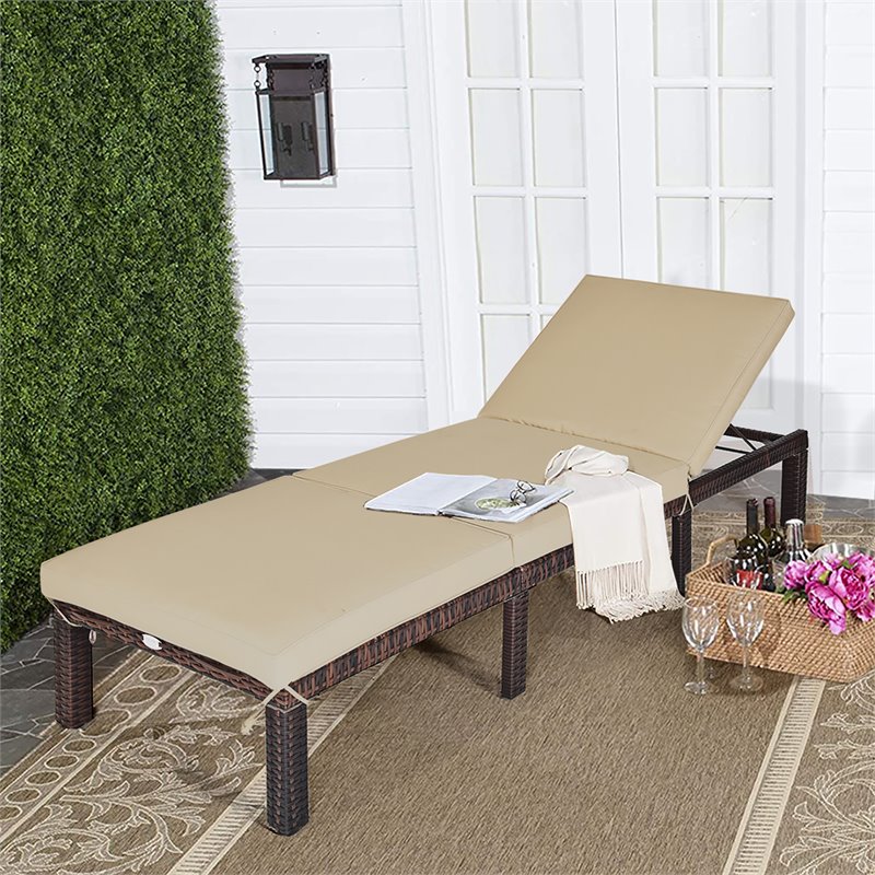 Costway Contemporary Rattan Patio Lounge Chair with Adjustable Backrest in Brown