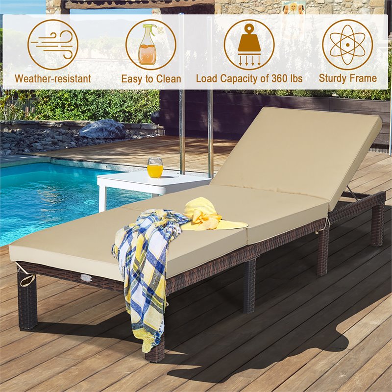 Costway Contemporary Rattan Patio Lounge Chair with Adjustable Backrest in Brown